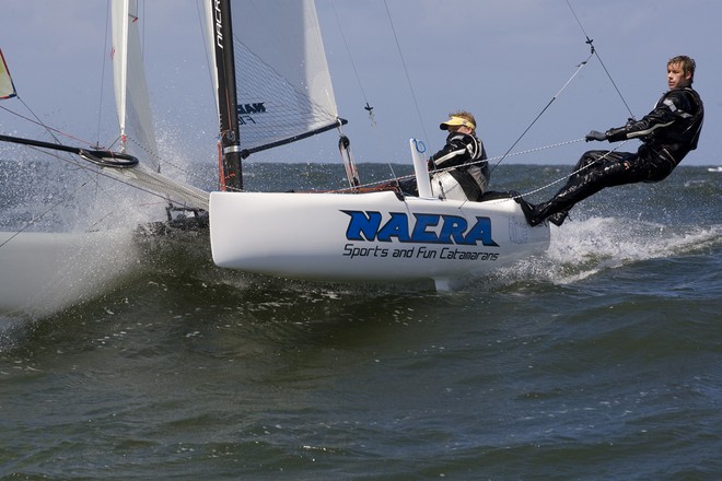 Beattie and Leitner under spinnaker - Nacra 2010 International Championship  &copy; Claire Matches http://www.clairematches.com